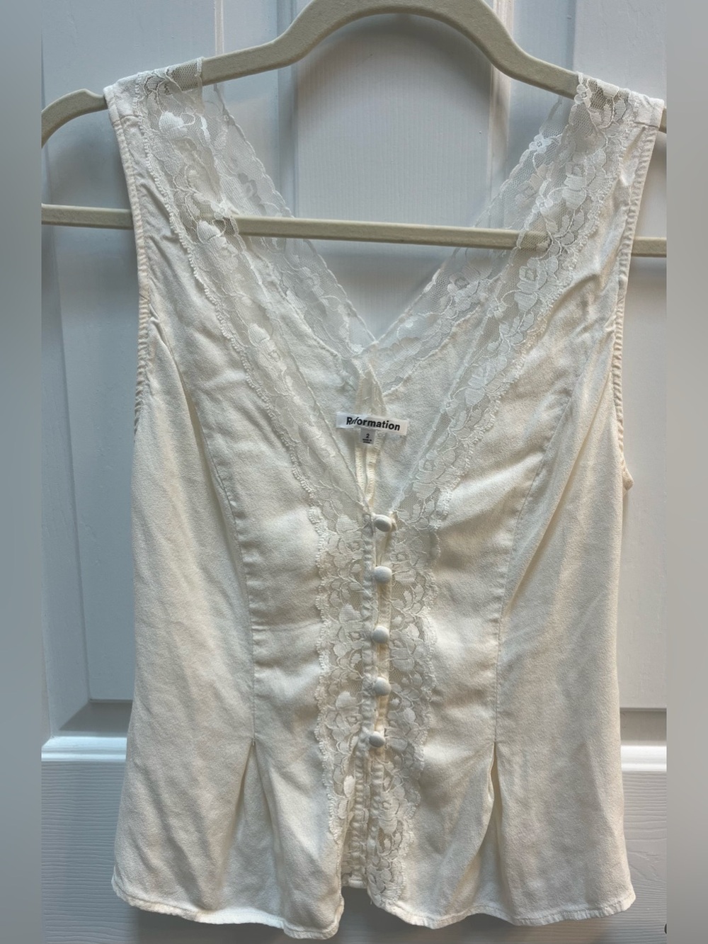 Reformation Christina Lace Trim Top Size 2 Gossamer Ivory